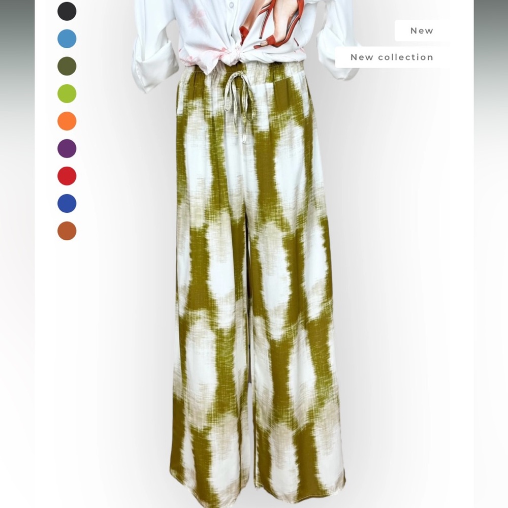 Olive Tie-Dye Wide-Leg Pants Made in Italy
